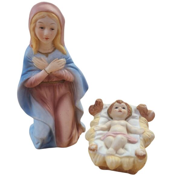 Vintage 2pc Mary Jesus Homco Taiwan Nativity Christmas Holiday Replacement Set - Picture 1 of 7